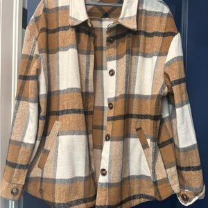HALARA Plaid Jacket in Brown and Cream